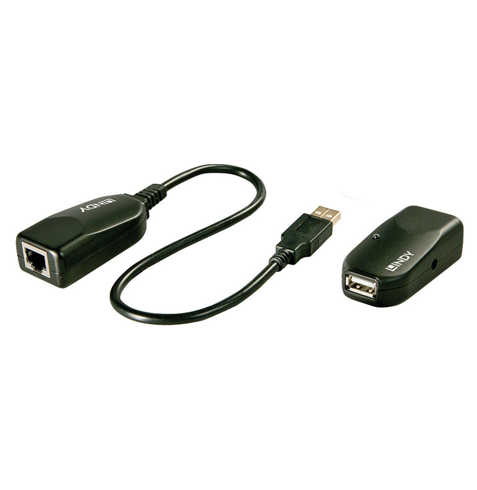 Lindy 42693 prolongateur réseau Émetteur et récepteur réseau Noir Extender USB 2.0 Cat.6, 50m  (42693)