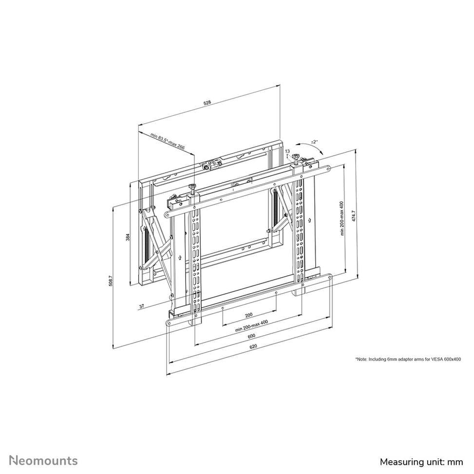 Neomounts support mural vidéo Neomounts WL95-800BL1 support mural vidéo push-pull pour écrans 42-70" - Noir  (WL95-800BL1) — image 14