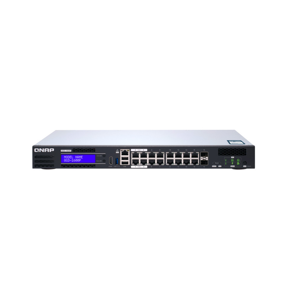 QNAP QGD-1600P Géré Gigabit Ethernet (10/100/1000) Connexion Ethernet, supportant l'alimentation via ce port (PoE) 1U Noir,
