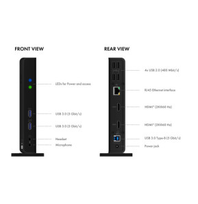 ICY BOX IB-DK2251AC Avec fil USB 3.2 Gen 2 (3.1 Gen 2) Type-A Noir (60638)