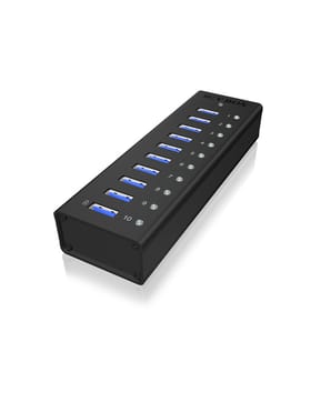 ICY BOX IB-AC6110 USB 3.2 Gen 1 (3.1 Gen 1) Type-B 5000 Mbit/s Noir USB 3.0, 10 x USB A, 100-240V to 12V/4A, 5 Gbit/s (70419) — image 2
