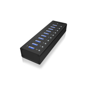 ICY BOX IB-AC6110 USB 3.2 Gen 1 (3.1 Gen 1) Type-B 5000 Mbit/s Noir USB 3.0, 10 x USB A, 100-240V to 12V/4A, 5 Gbit/s  (70419)