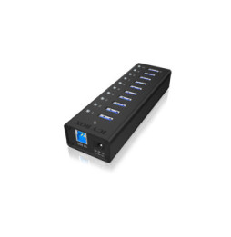 ICY BOX IB-AC6110 USB 3.2 Gen 1 (3.1 Gen 1) Type-B 5000 Mbit/s Noir USB 3.0, 10 x USB A, 100-240V to 12V/4A, 5 Gbit/s  (70419)