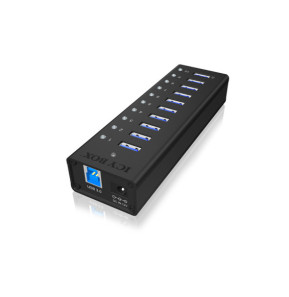 ICY BOX IB-AC6110 USB 3.2 Gen 1 (3.1 Gen 1) Type-B 5000 Mbit/s Noir USB 3.0, 10 x USB A, 100-240V to 12V/4A, 5 Gbit/s  (70419)
