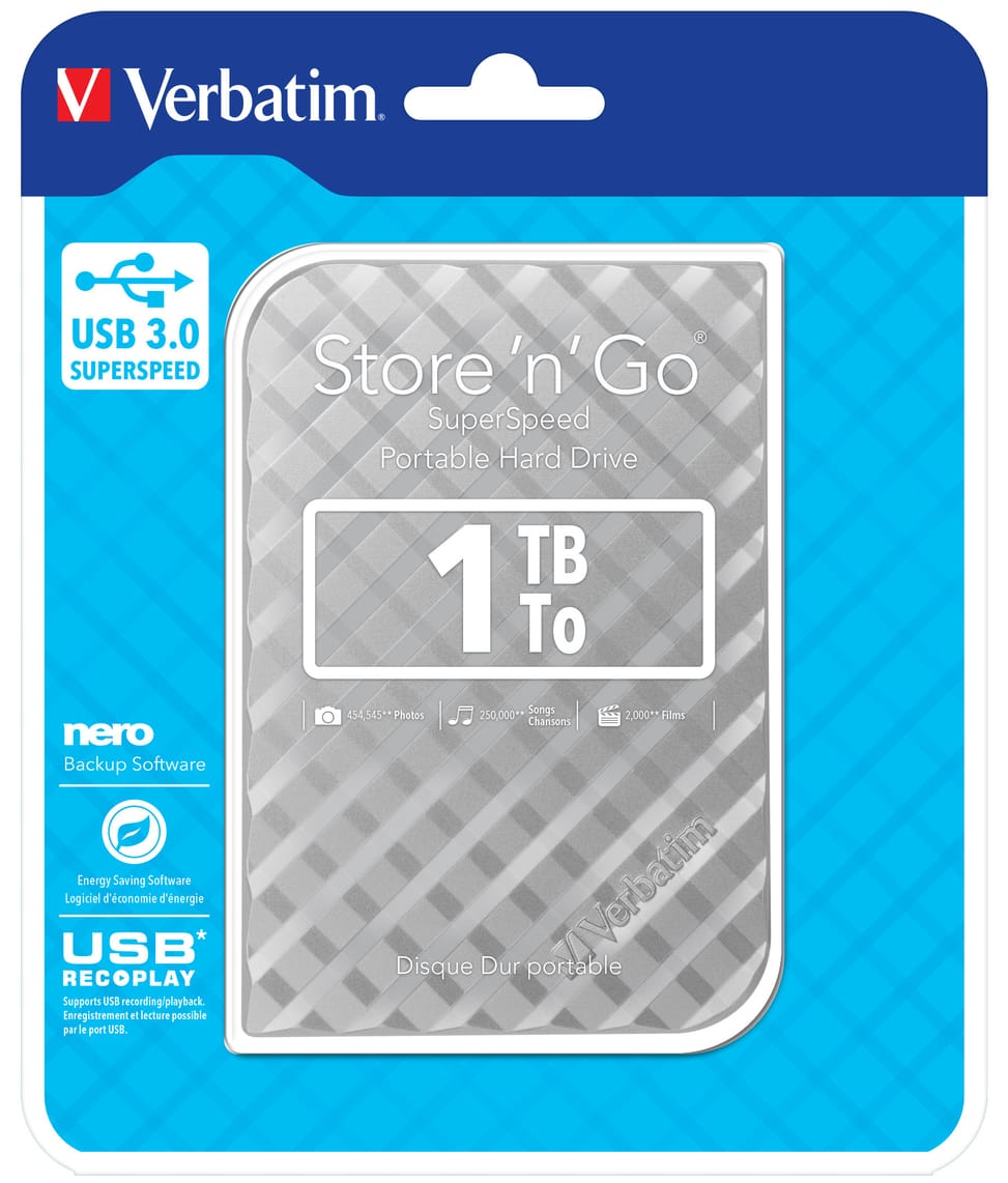 Verbatim Disque dur portable USB Store 'n' Go 3.0, 1 To, Argenté (53197) — image 5