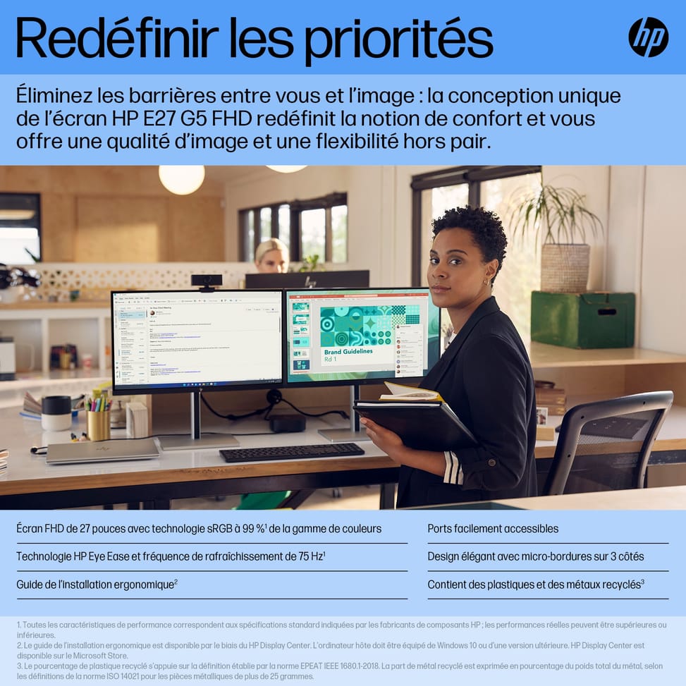HP E27 G5 écran plat de PC 68,6 cm (27") 1920 x 1080 pixels Full HD LED Noir Écran FHD E27 G5 HP  (6N4E2AA) — image 8