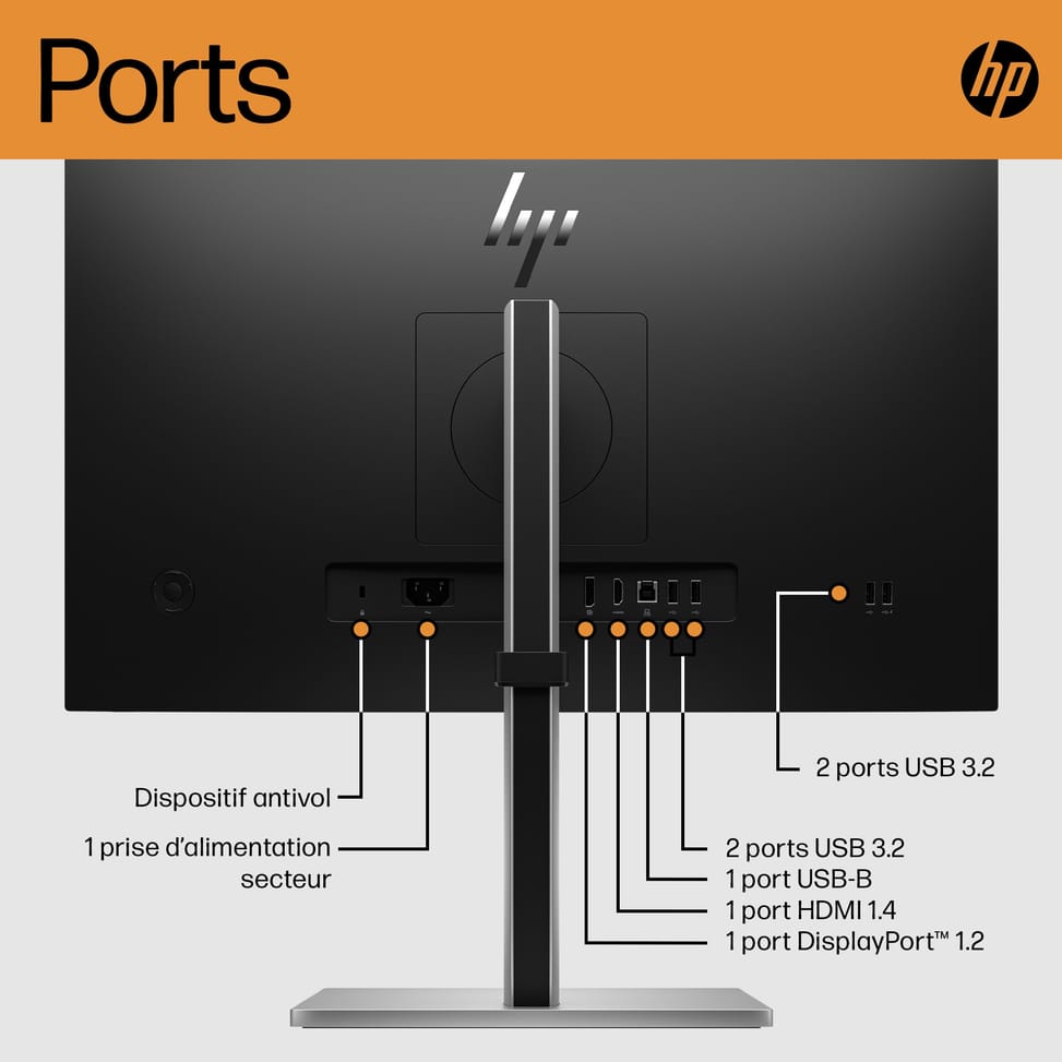 HP E-Series E24 G5 écran plat de PC 60,5 cm (23.8") 1920 x 1080 pixels Full HD LED Argent, Noir (6N6E9AA) — image 6
