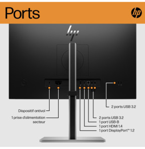 HP E-Series E24 G5 écran plat de PC 60,5 cm (23.8") 1920 x 1080 pixels Full HD LED Argent, Noir (6N6E9AA)