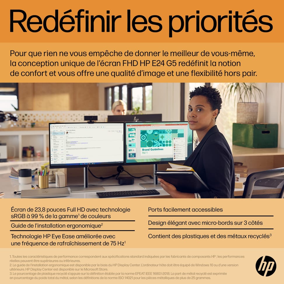 HP E-Series E24 G5 écran plat de PC 60,5 cm (23.8") 1920 x 1080 pixels Full HD LED Argent, Noir (6N6E9AA) — image 8