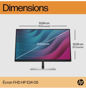 HP E-Series E24 G5 écran plat de PC 60,5 cm (23.8") 1920 x 1080 pixels Full HD LED Argent, Noir (6N6E9AA)