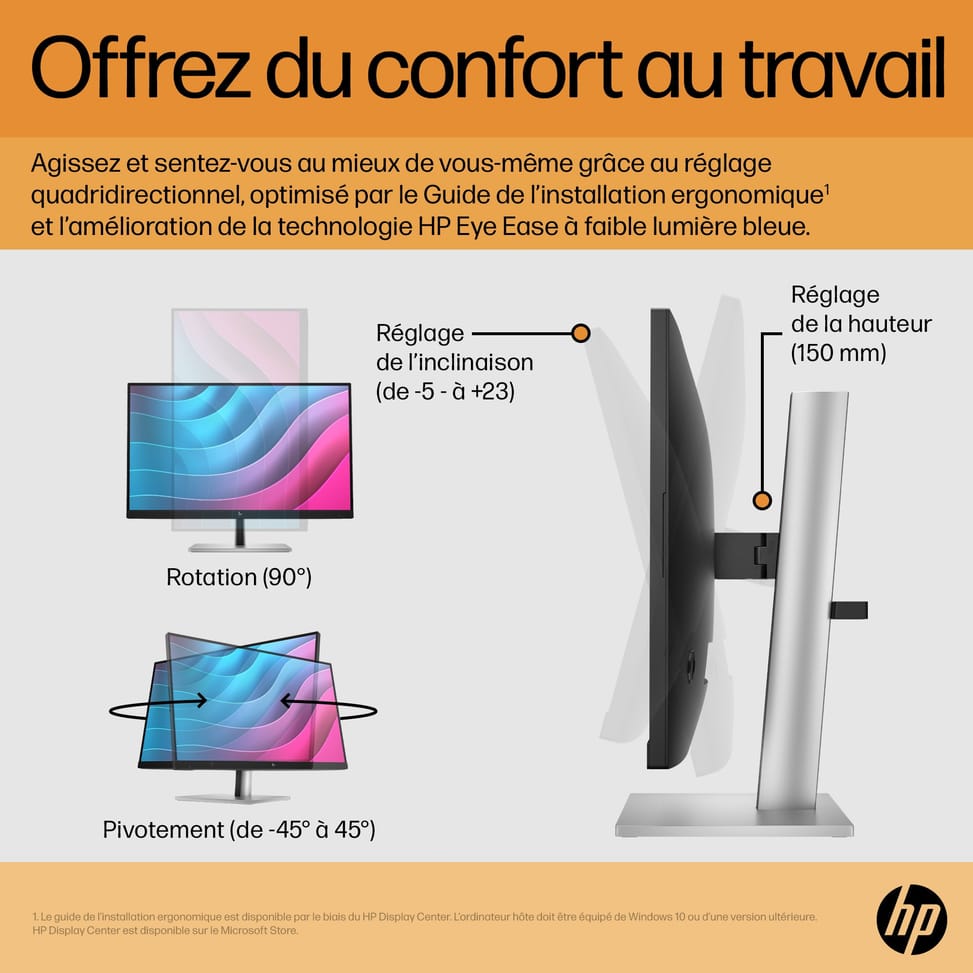 HP E-Series E24 G5 écran plat de PC 60,5 cm (23.8") 1920 x 1080 pixels Full HD LED Argent, Noir (6N6E9AA) — image 10