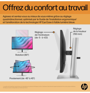 HP E-Series E24 G5 écran plat de PC 60,5 cm (23.8") 1920 x 1080 pixels Full HD LED Argent, Noir (6N6E9AA)