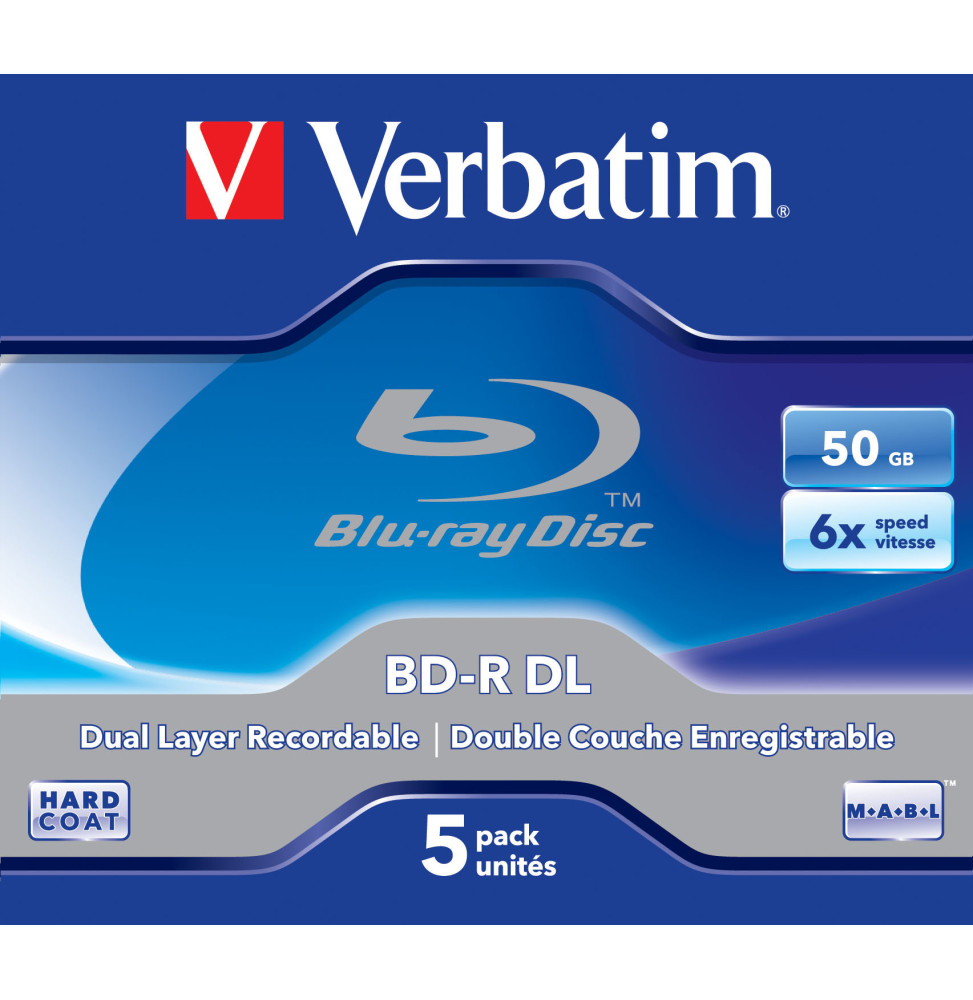 Verbatim 43748 disque vierge Blu-Ray BD-R 50 Go 5 pièce(s) BD-R DL 50GB 6x  5 Pack Jewel Case (43748) prix Maroc