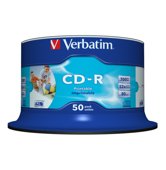Verbatim CD-R AZO Wide Inkjet Printable no ID 700 Mo 50 pièce(s) CD-R AZO Wide Inkjet Printable - no ID, 700MB, 52x (43438)