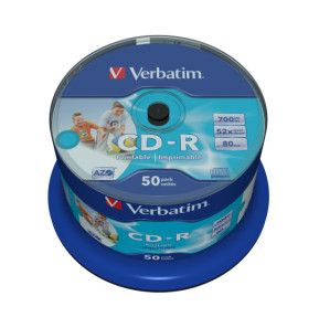 Verbatim CD-R AZO Wide Inkjet Printable no ID 700 Mo 50 pièce(s) CD-R AZO Wide Inkjet Printable - no ID, 700MB, 52x  (43438)