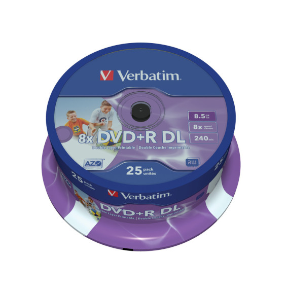 Verbatim 43667 DVD vierge 8,5 Go DVD+R DL 25 pièce(s) DVD+R Double Layer Inkjet Printable 8x, 25pcs (43667)