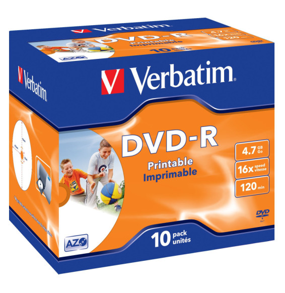 Verbatim 43521 DVD vierge 4,7 Go DVD-R 10 pièce(s) DVD-R Wide Inkjet Printable ID Brand, 16x (43521)
