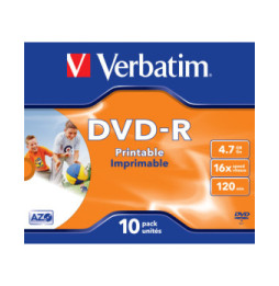 Verbatim 43521 DVD vierge 4,7 Go DVD-R 10 pièce(s) DVD-R Wide Inkjet Printable ID Brand, 16x  (43521)