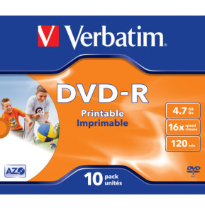 Verbatim 43521 DVD vierge 4,7 Go DVD-R 10 pièce(s) DVD-R Wide Inkjet Printable ID Brand, 16x  (43521)