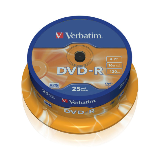 Verbatim 43667 4,7 Go DVD-R 25 pièce(s) DVD-R Matt Silver, 16x (43522)