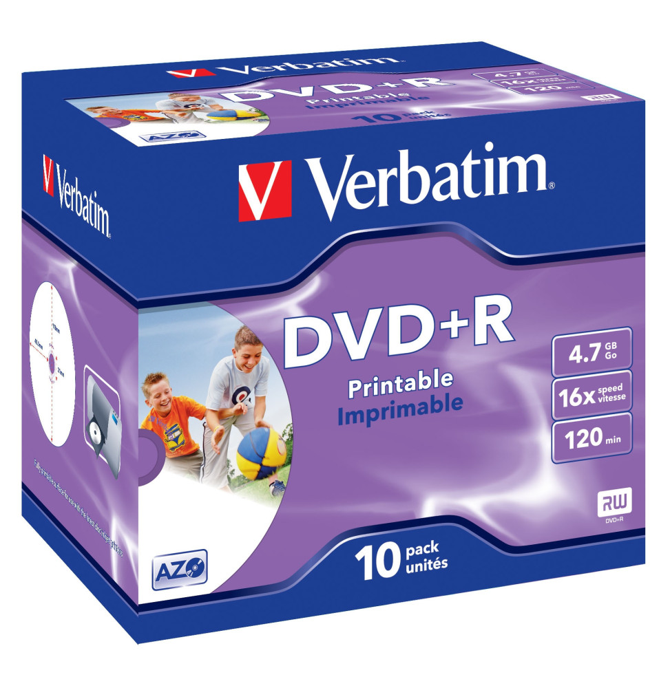 Verbatim 43508 DVD vierge 4,7 Go DVD+R 10 pièce(s) DVD+R Wide Inkjet  Printable ID Brand, 10pcs (43508) prix Maroc