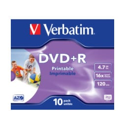 Verbatim 43508 DVD vierge 4,7 Go DVD+R 10 pièce(s) DVD+R Wide Inkjet Printable ID Brand, 10pcs  (43508)