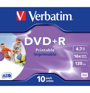 Verbatim 43508 DVD vierge 4,7 Go DVD+R 10 pièce(s) DVD+R Wide Inkjet Printable ID Brand, 10pcs  (43508)