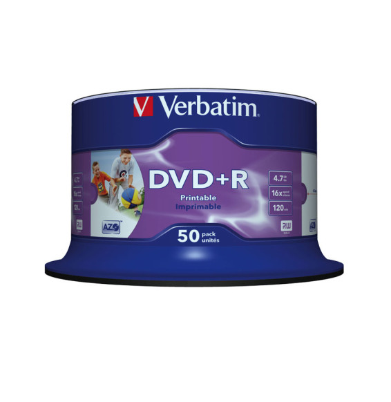 Verbatim DVD+R Wide Inkjet Printable No ID Brand 4,7 Go 50 pièce(s) DVD+R Wide Inkjet Printable No ID Brand, 50pcs (43512)