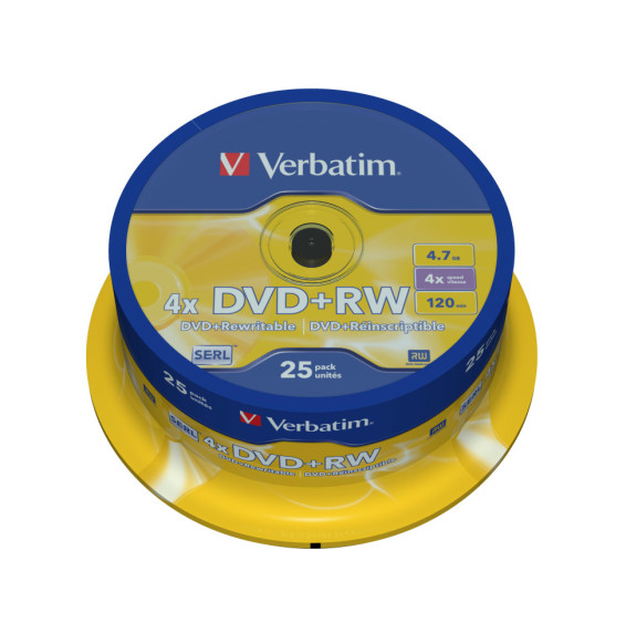 Verbatim DVD+RW Matt Silver 4,7 Go 25 pièce(s) DVD+RW Matt Silver, 25pcs (43489)