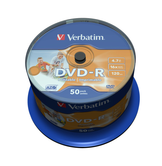 Verbatim 43533 DVD vierge 4,7 Go DVD-R 50 pièce(s) DVD-R Wide Inkjet Printable No ID Brand, 16x (43533)