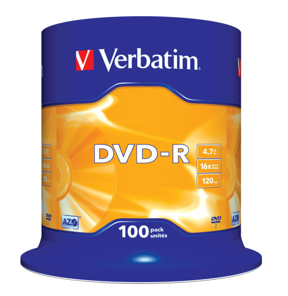 Verbatim DVD-R Matt Silver 4,7 Go 100 pièce(s) DVD-R Matt Silver, 16x, 100pcs (43549)