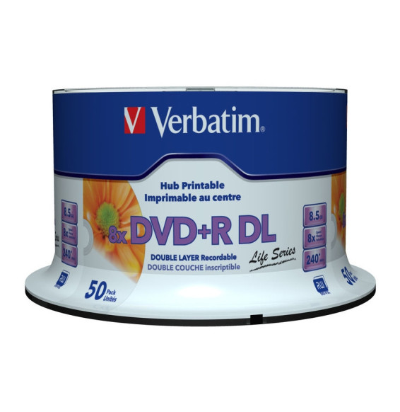 Verbatim 97693 DVD vierge 8,5 Go DVD+R DL 50 pièce(s) DVD+R Double Layer Inkjet Printable 8x Life Series, 50pcs (97693)