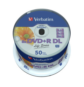 Verbatim 97693 DVD vierge 8,5 Go DVD+R DL 50 pièce(s) DVD+R Double Layer Inkjet Printable 8x Life Series, 50pcs  (97693)