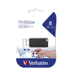 Verbatim Micro-clé USBPinStripe de 8 Go - noire PinStripe, USB 2.0, 8 GB, Noire  (49062)