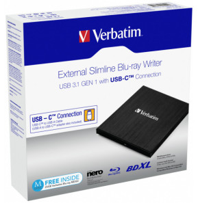 Verbatim 43889 lecteur de disques optiques Blu-Ray RW Noir Graveur Blu-ray externe, Ultra HD 4K, USB 3.1 Gen 1 Type C  (43889)
