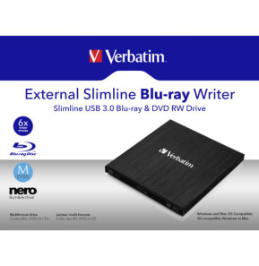 Verbatim External Slimline lecteur de disques optiques Blu-Ray RW Noir (43890)