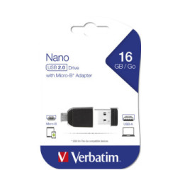Verbatim Clé NANO USB 16 Go avec adaptateur Micro USB Store' n' Go Nano, USB 2.0, 16GB  (49821)