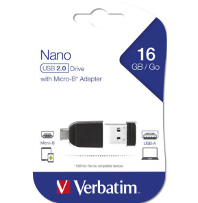 Verbatim Clé NANO USB 16 Go avec adaptateur Micro USB Store' n' Go Nano, USB 2.0, 16GB  (49821)