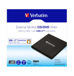 Verbatim 43886 lecteur de disques optiques DVD±RW Noir CD/DVD, 4 MB, USB-C, 145 x 133 x 11 mm, 237 g  (43886)