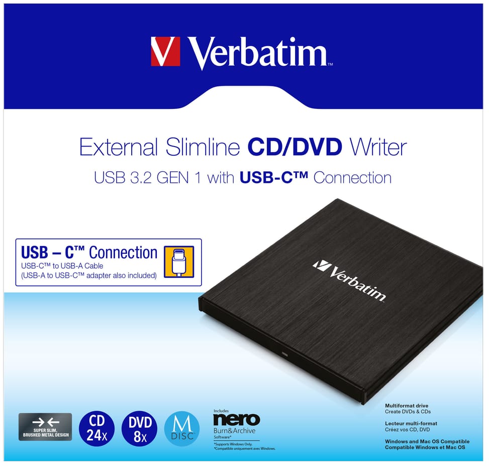 Verbatim 43886 lecteur de disques optiques DVD±RW Noir CD/DVD, 4 MB, USB-C, 145 x 133 x 11 mm, 237 g  (43886) — image 4