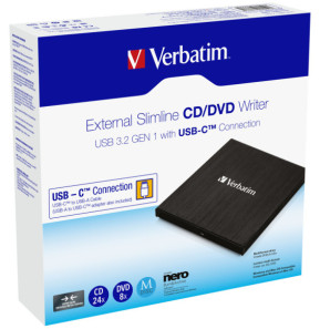 Verbatim 43886 lecteur de disques optiques DVD±RW Noir CD/DVD, 4 MB, USB-C, 145 x 133 x 11 mm, 237 g  (43886)