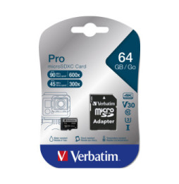 Verbatim Pro 64 Go MicroSDXC UHS Classe 10 64GB, Micro SDXC, UHS Speed Class 3 (U3)  (47042)