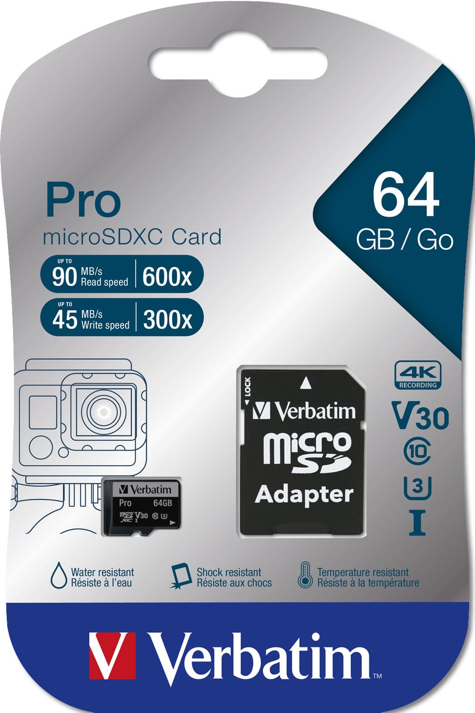 Verbatim Pro 64 Go MicroSDXC UHS Classe 10 64GB, Micro SDXC, UHS Speed Class 3 (U3)  (47042) — image 3
