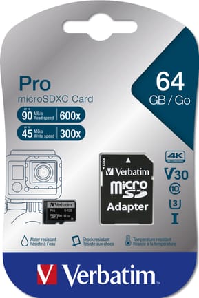 Verbatim Pro 64 Go MicroSDXC UHS Classe 10 64GB, Micro SDXC, UHS Speed Class 3 (U3)  (47042) — image 3