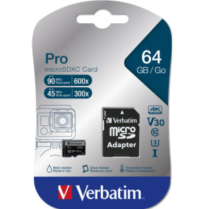 Verbatim Pro 64 Go MicroSDXC UHS Classe 10 64GB, Micro SDXC, UHS Speed Class 3 (U3)  (47042)