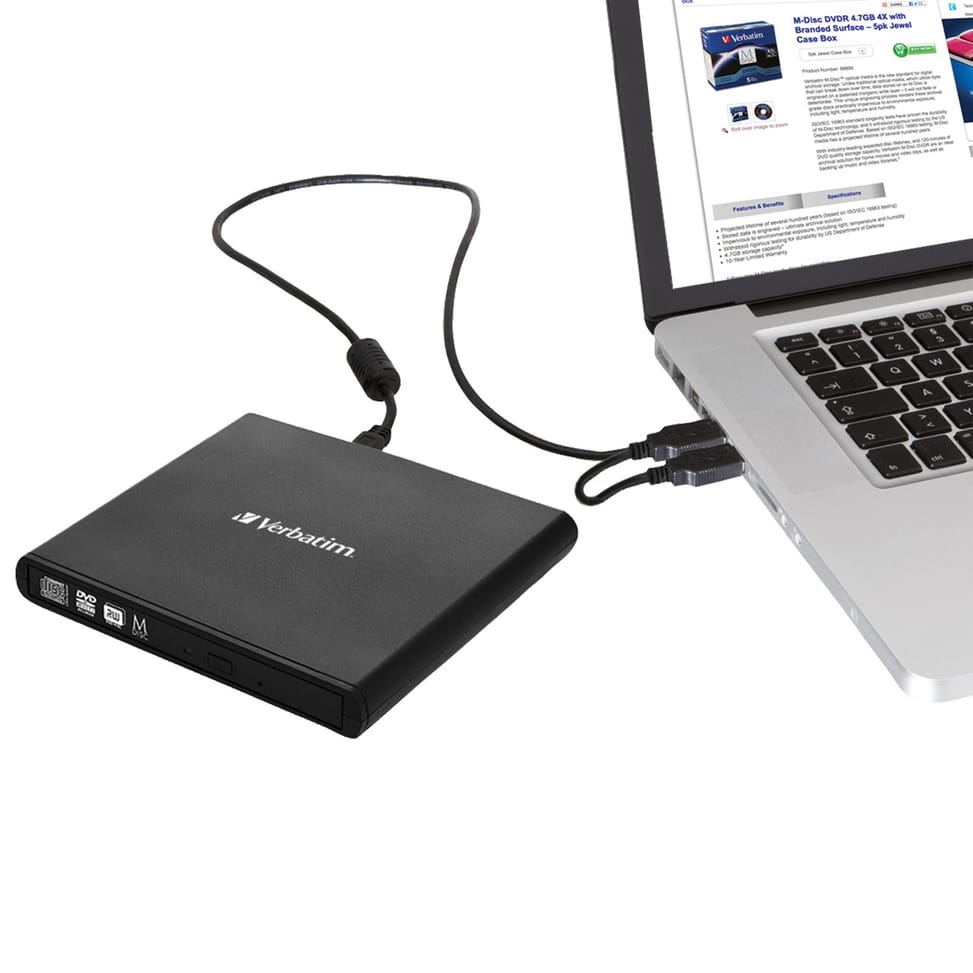 Verbatim Slimline CD/DVD lecteur de disques optiques DVD-RW Noir 8X DVD Write Speed, 24X CD Write Speed, USB 2.0  (98938) — image 3