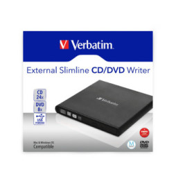Verbatim Slimline CD/DVD lecteur de disques optiques DVD-RW Noir 8X DVD Write Speed, 24X CD Write Speed, USB 2.0  (98938)