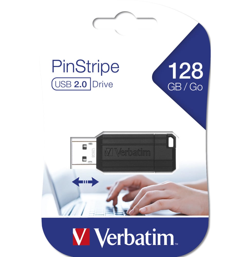 Verbatim Micro-clé USBPinStripe de 128 Go - noire PinStripe USB Drive 128GB  (49071)