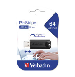 Verbatim Clé USBPinStripe 3.0 de 64 Go - Noire PinStripe, USB 3.0, 64GB, Noire  (49318)