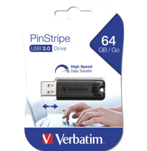 Verbatim Clé USBPinStripe 3.0 de 64 Go - Noire PinStripe, USB 3.0, 64GB, Noire  (49318)